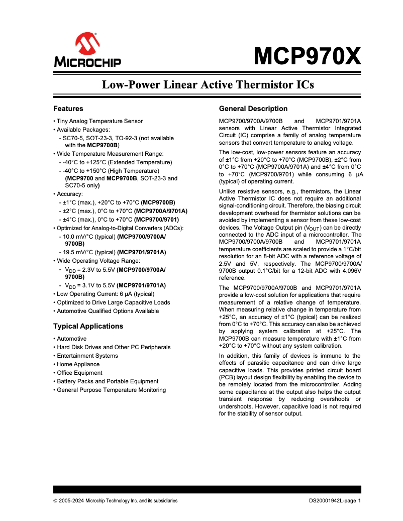 Image de la première page du manuel de l'appareil MCP9700A