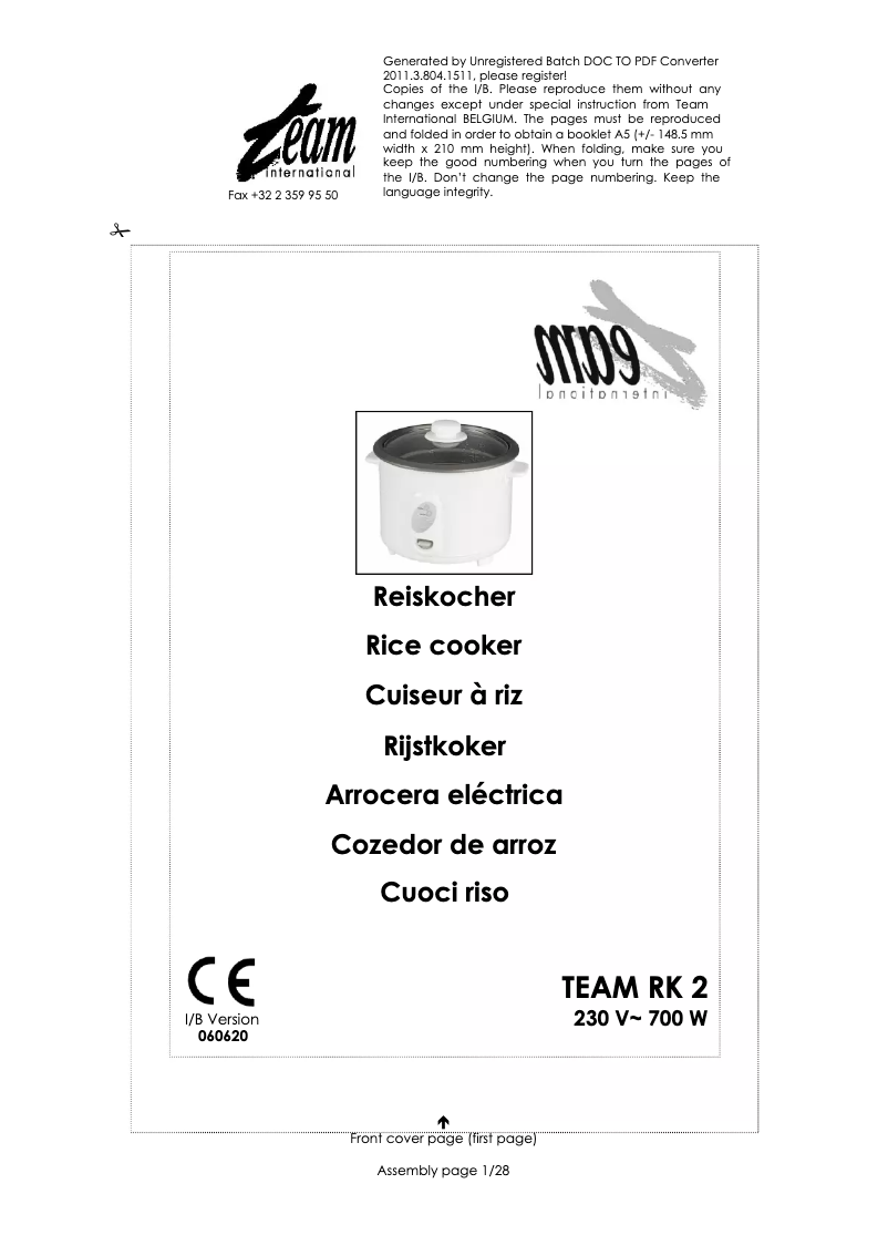 Page 1 de la notice Manuel utilisateur Team RK 2