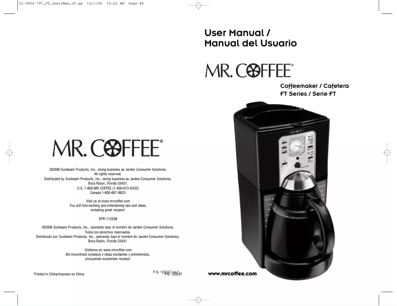 Page 1 de la notice Manuel utilisateur Mr. Coffee FTX45