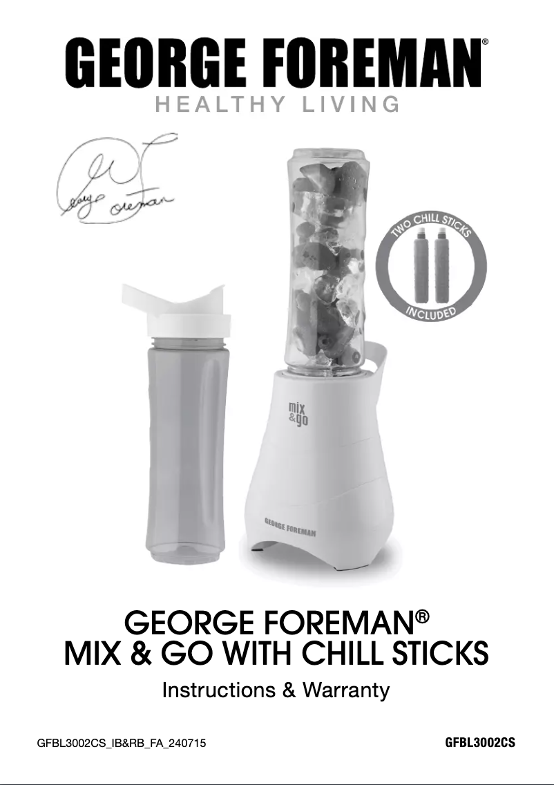 Page 1 de la notice Manuel utilisateur George Foreman Mix & Go GFBL3002CS
