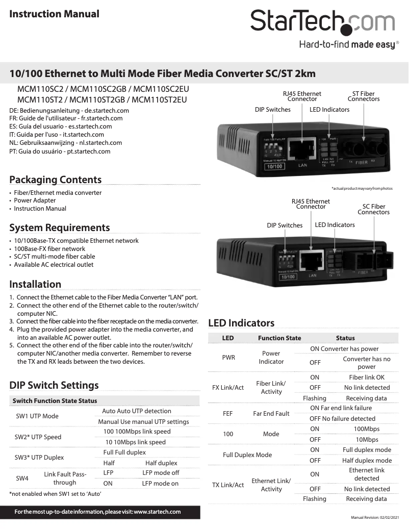 Page 1 de la notice Manuel utilisateur StarTech.com MCM110ST2