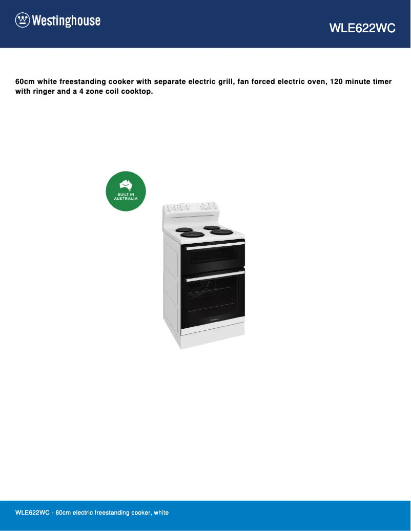 Page n°1 - Fiche technique Westinghouse WLE622WC