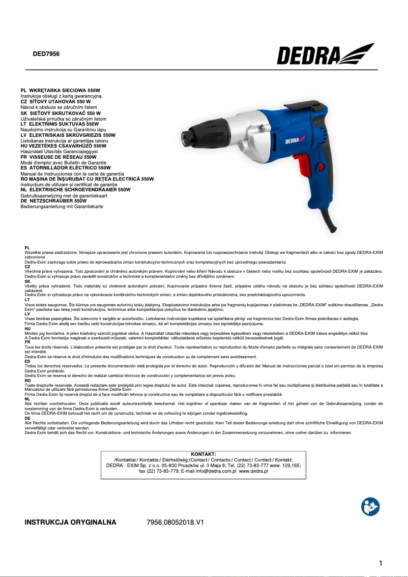 Page 1 de la notice Manuel utilisateur DEDRA DED7956