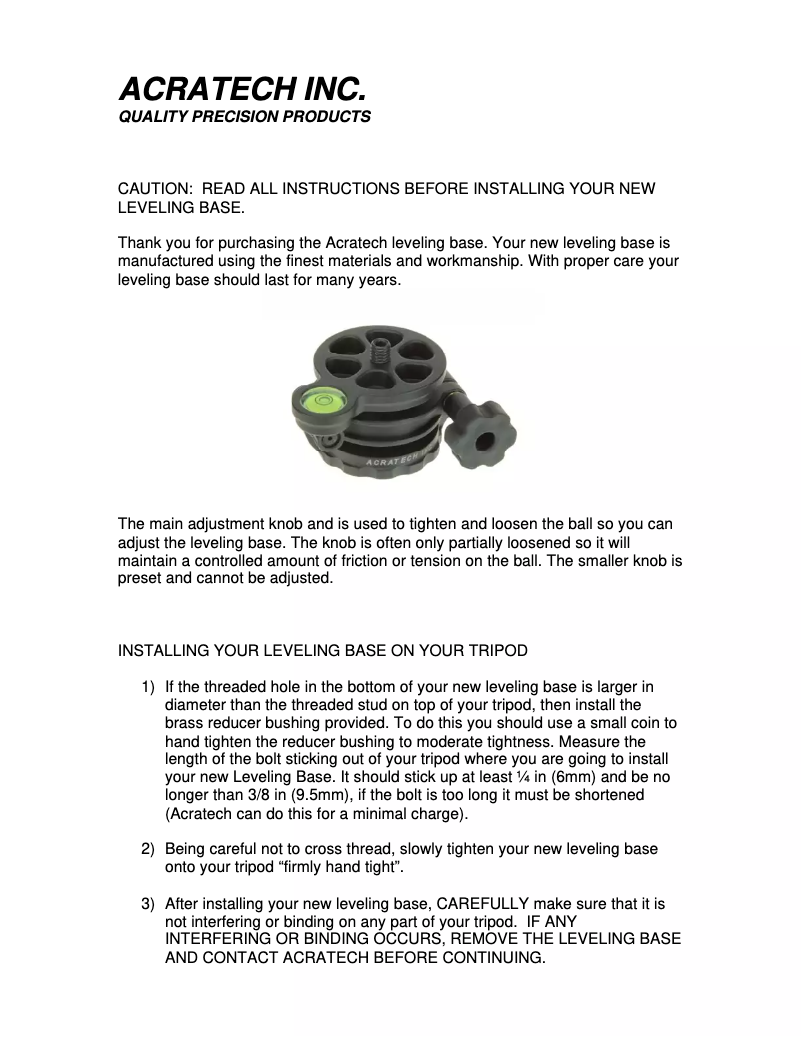 Página 1 del manual Manual de usuario Acratech Leveling Base 1170