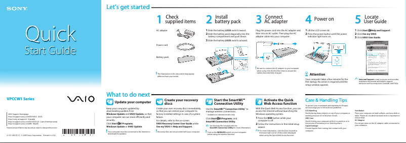 Page n°1 - Guide d'installation Sony Vaio VPCCW1PFX
