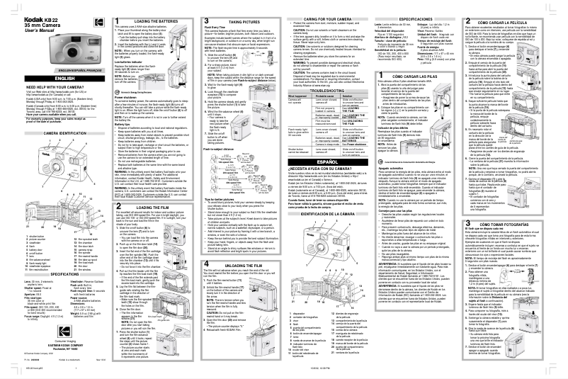 Page 1 de la notice Manuel utilisateur Kodak KB22