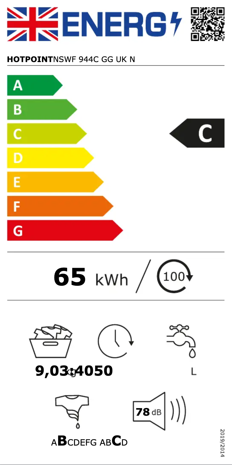 Página 1 del manual Etiqueta energética Hotpoint NSWF 944C GG UK N
