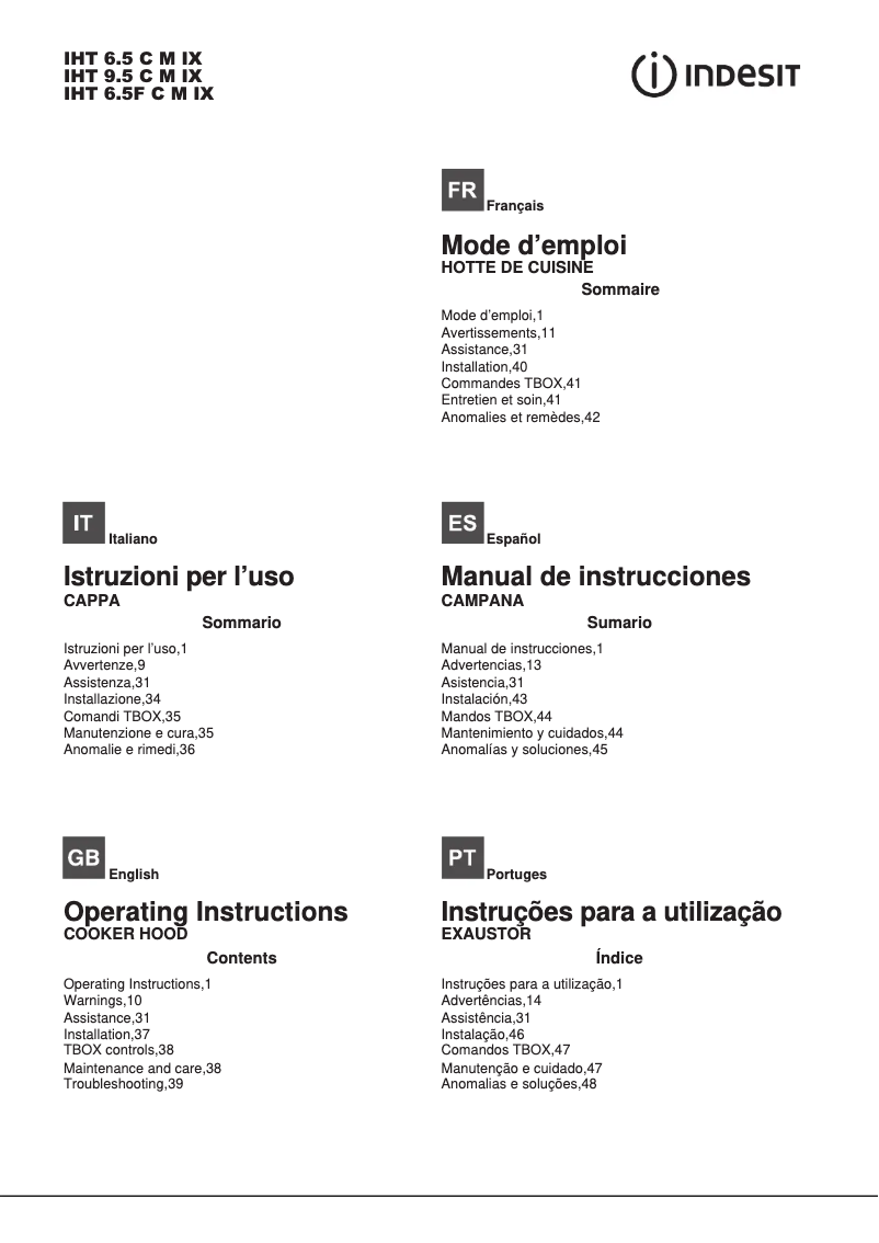 Page 1 de la notice Manuel utilisateur Indesit IHT 9.5 C M IX