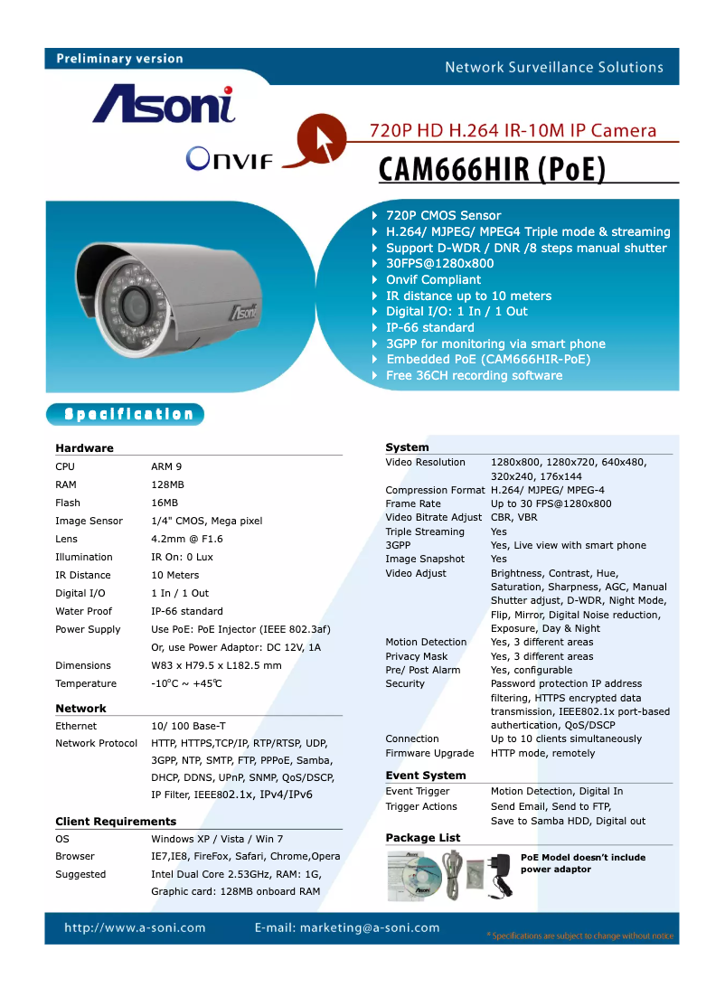 Page n°1 - Manuel utilisateur Asoni CAM666HIR