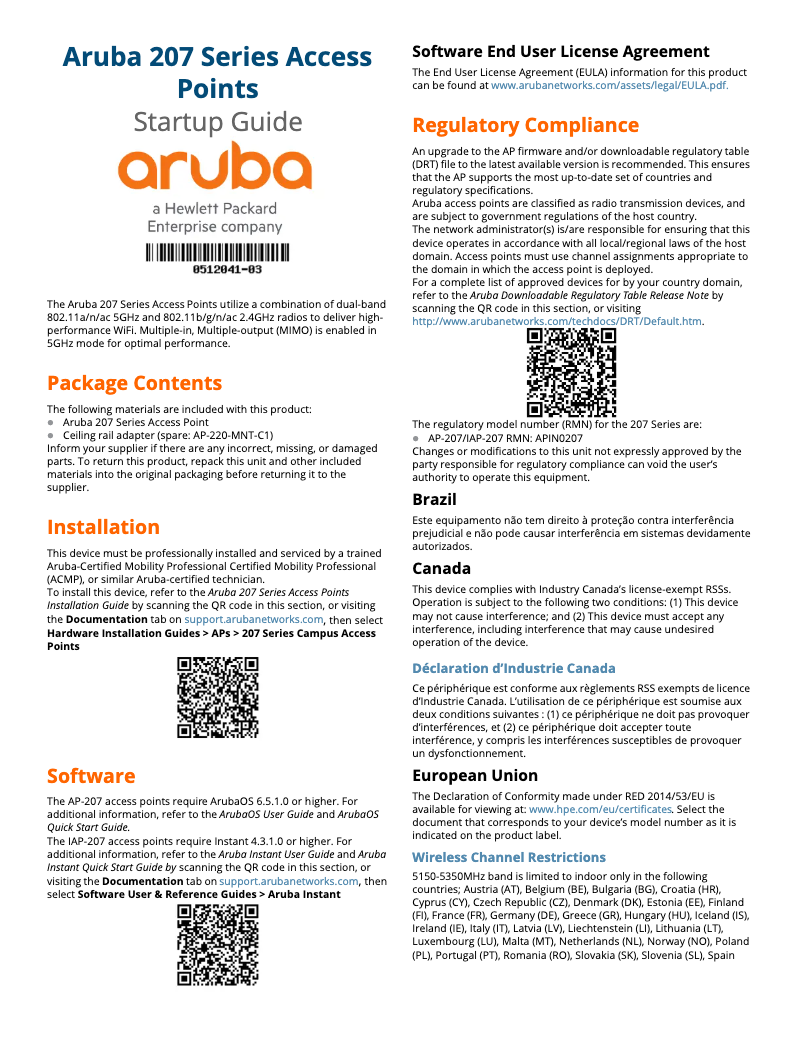 Page 1 de la notice Manuel utilisateur HP Aruba Instant IAP-207