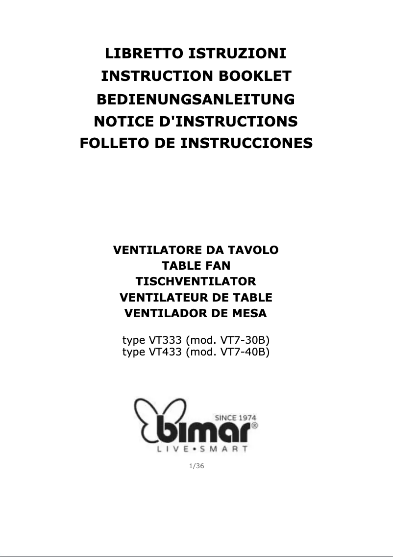 Page n°1 - Manuel utilisateur Bimar VT333