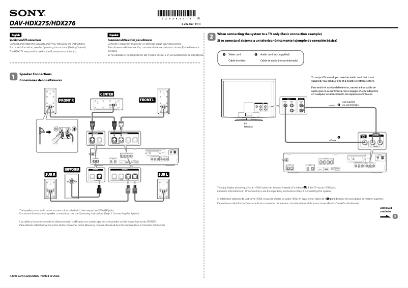 Página 1 del manual Guía de instalación Sony DAV-HDX275