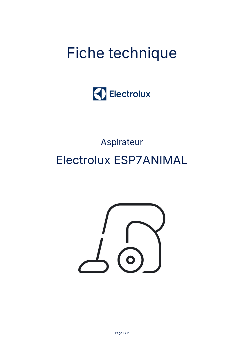 Page n°1 - Fiche technique Electrolux ESP7ANIMAL