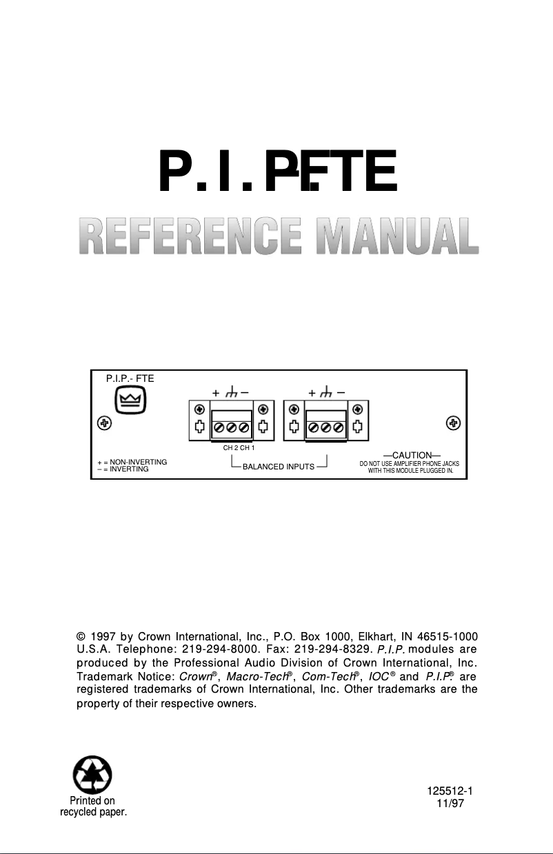 Image de la première page du manuel de l'appareil P.I.P.-FTE