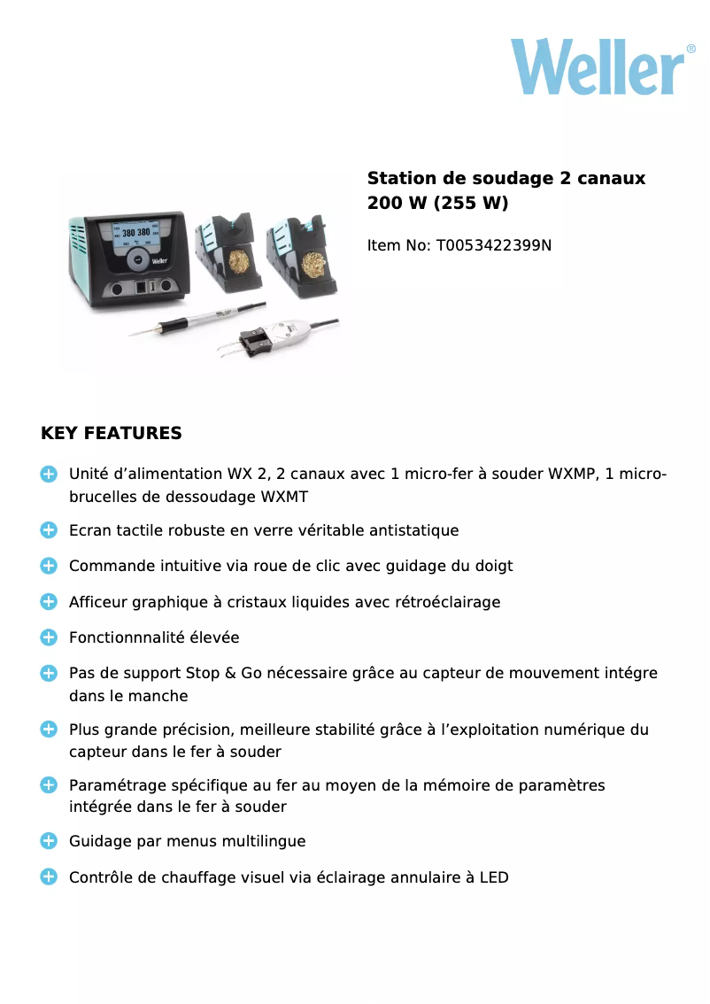 Page 1 de la notice Fiche technique Weller WX 2021