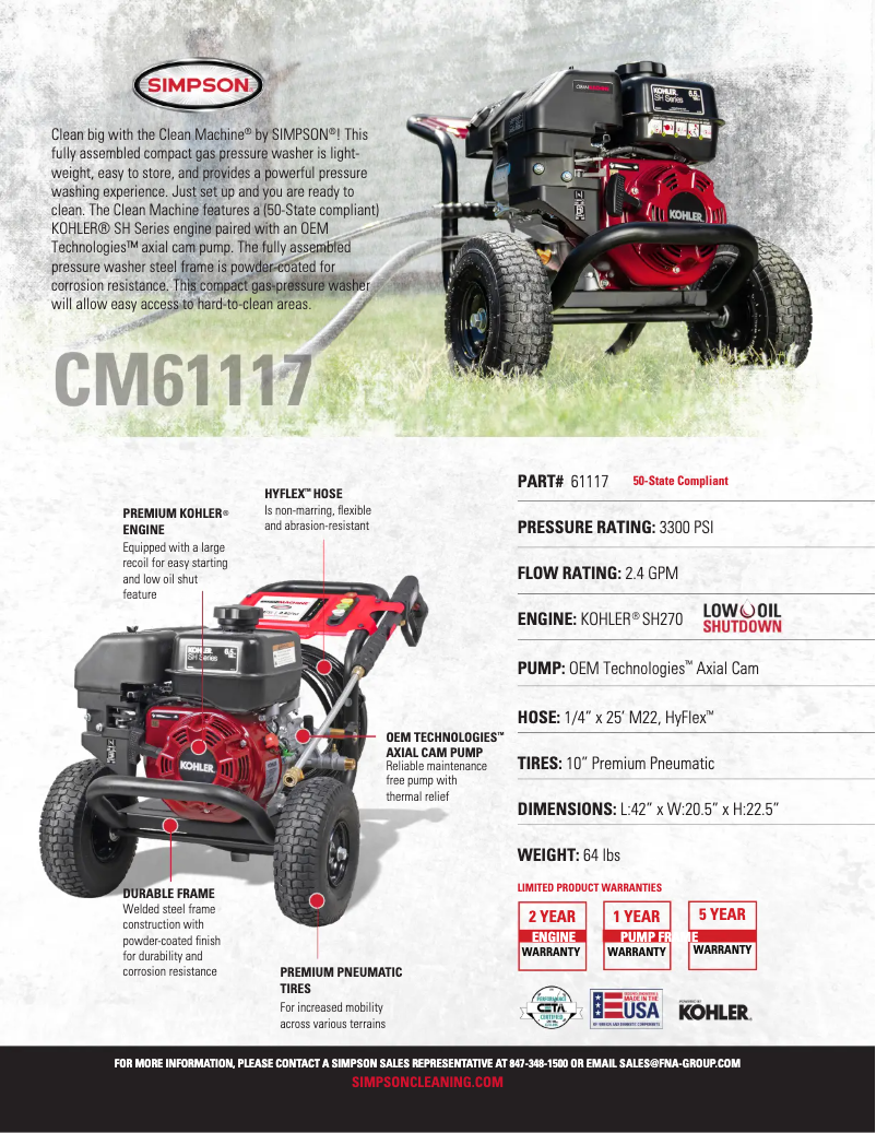 Page 1 de la notice Fiche technique Simpson CM61117