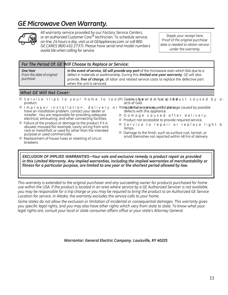 Page n°1 - Informations de garantie GE PVM9179EKES