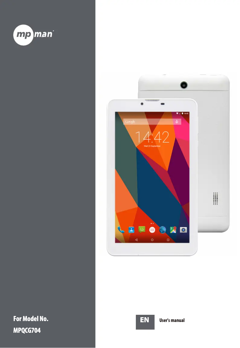 Page 1 de la notice Manuel utilisateur Mpman MPQCG704