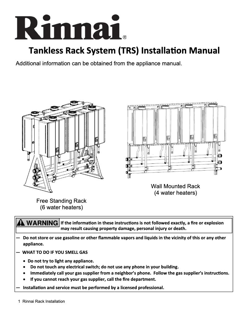 Page 1 de la notice Guide d'installation Rinnai TRW02IN