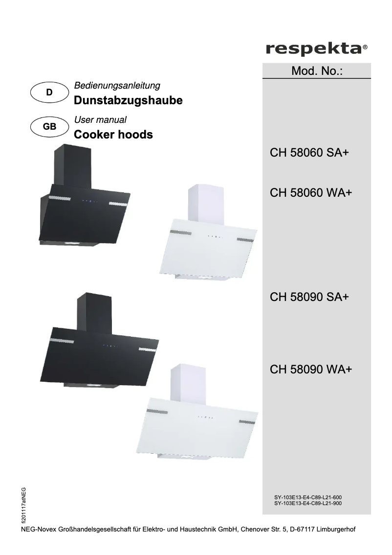 Page n°1 - Manuel utilisateur Respekta Sarina CH58090SA+