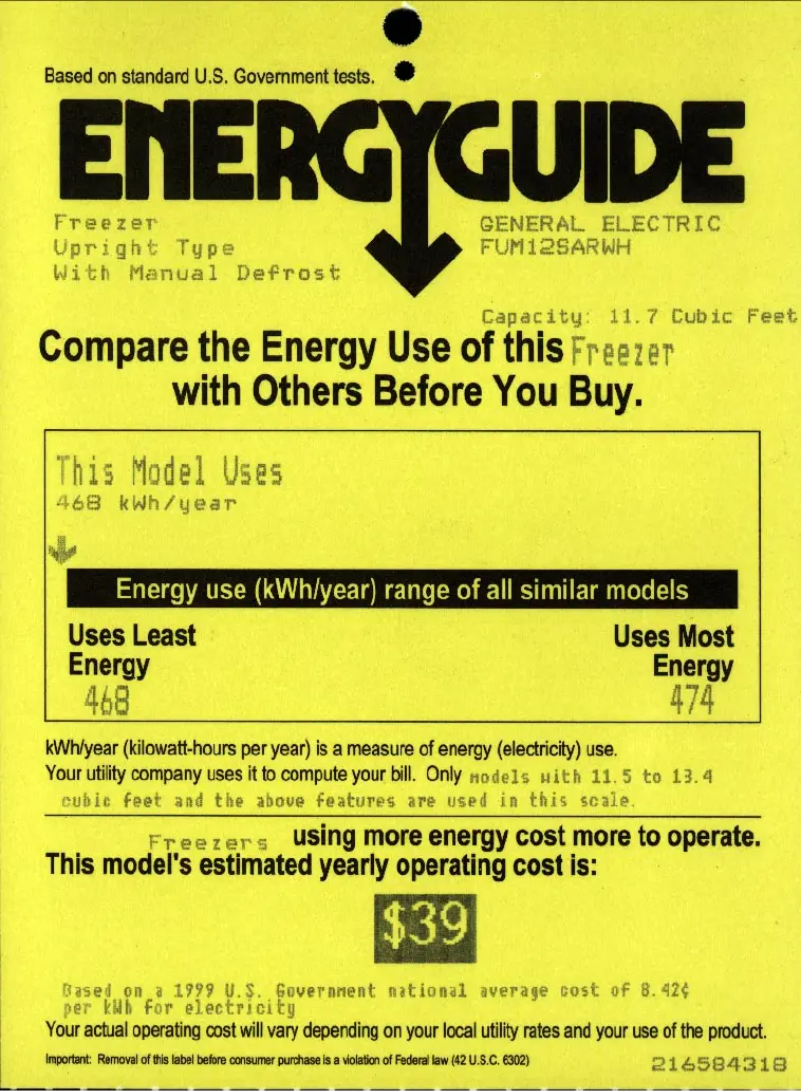 Page n°1 - Label énergétique GE FUM12SARWH