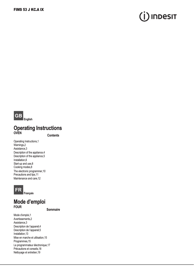 Image de la première page du manuel de l'appareil FIMS 53 J KC.A IX