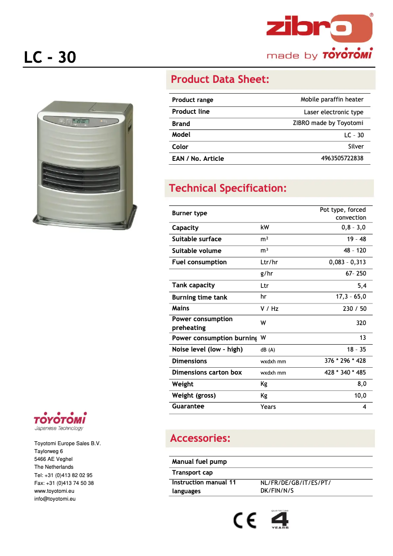 Page 1 de la notice Fiche technique Zibro LC 30