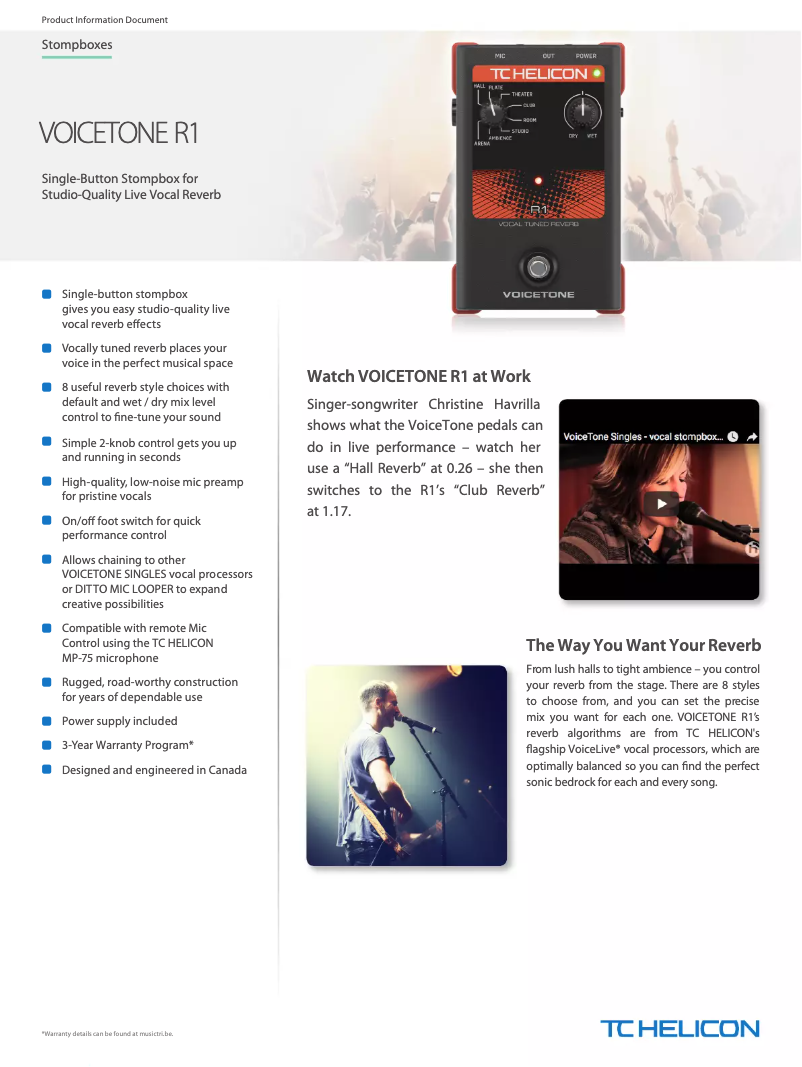 Página 1 del manual Ficha técnica TC Helicon VoiceTone R1