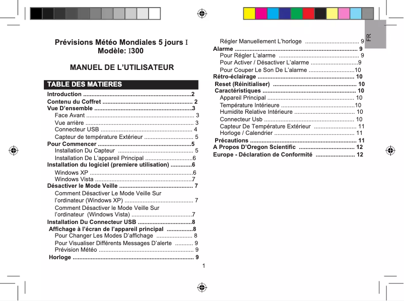 Page 1 de la notice Manuel utilisateur Oregon Scientific I300