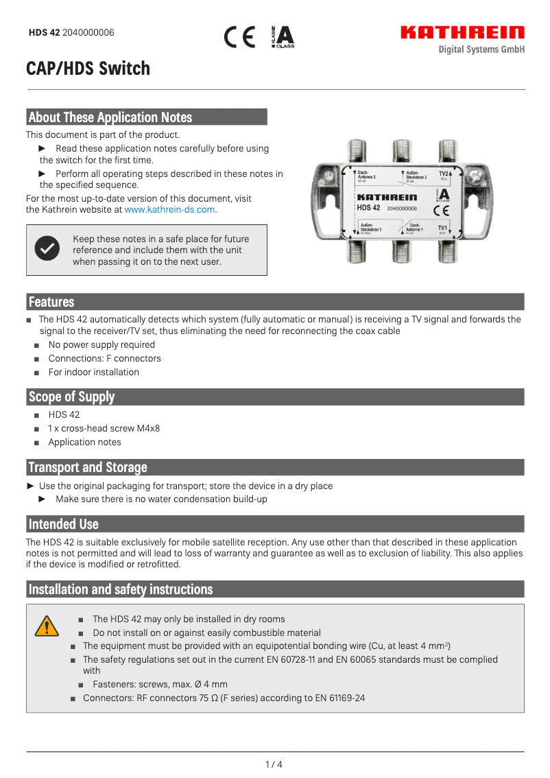 Page 1 de la notice Manuel utilisateur Kathrein HDS 42