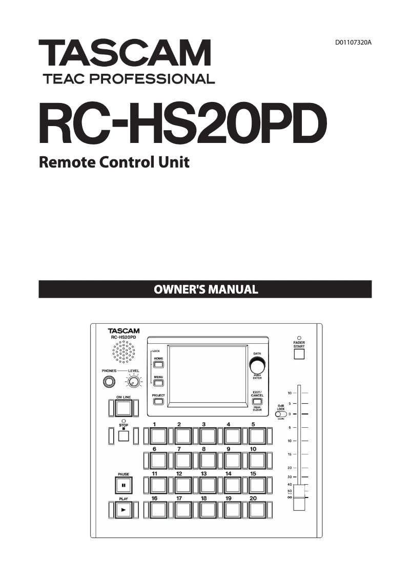 Page 1 de la notice Manuel utilisateur Tascam RC-HS20PD