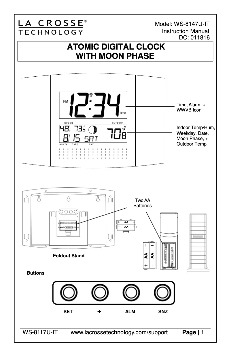 Page 1 de la notice Manuel utilisateur La Crosse Technology WS-8147U-IT