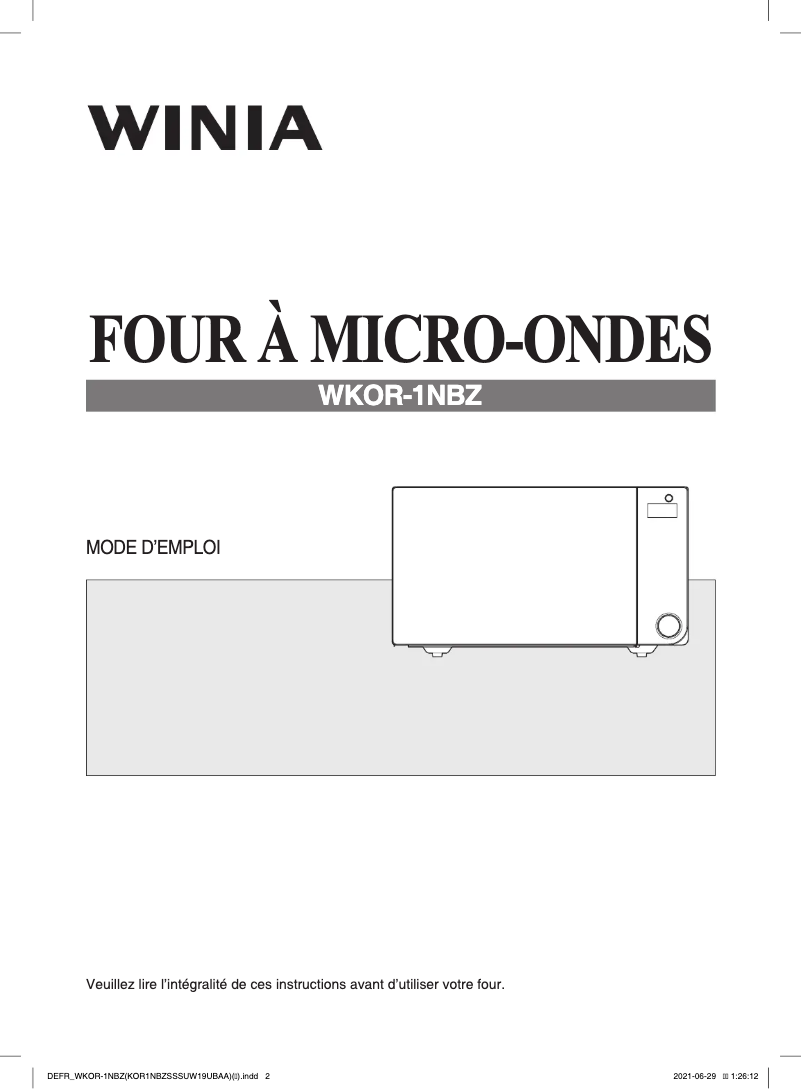Page n°1 - Manuel utilisateur Winia WKOR-1NBZ