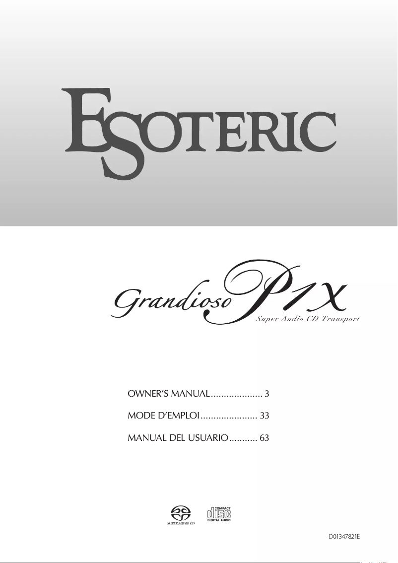 Page 1 de la notice Manuel utilisateur Esoteric Grandioso P1X