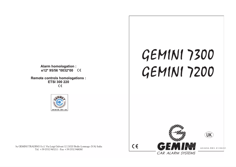 Page n°1 - Manuel utilisateur Gemini 7300