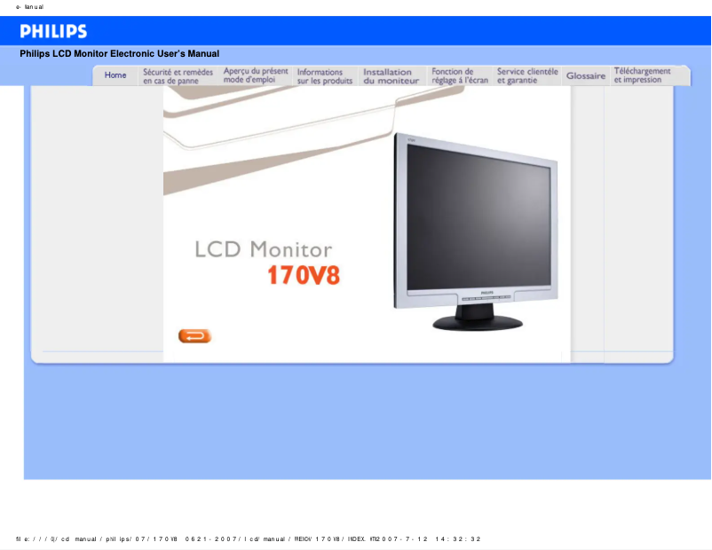 First page image of the manual for 170V8FB