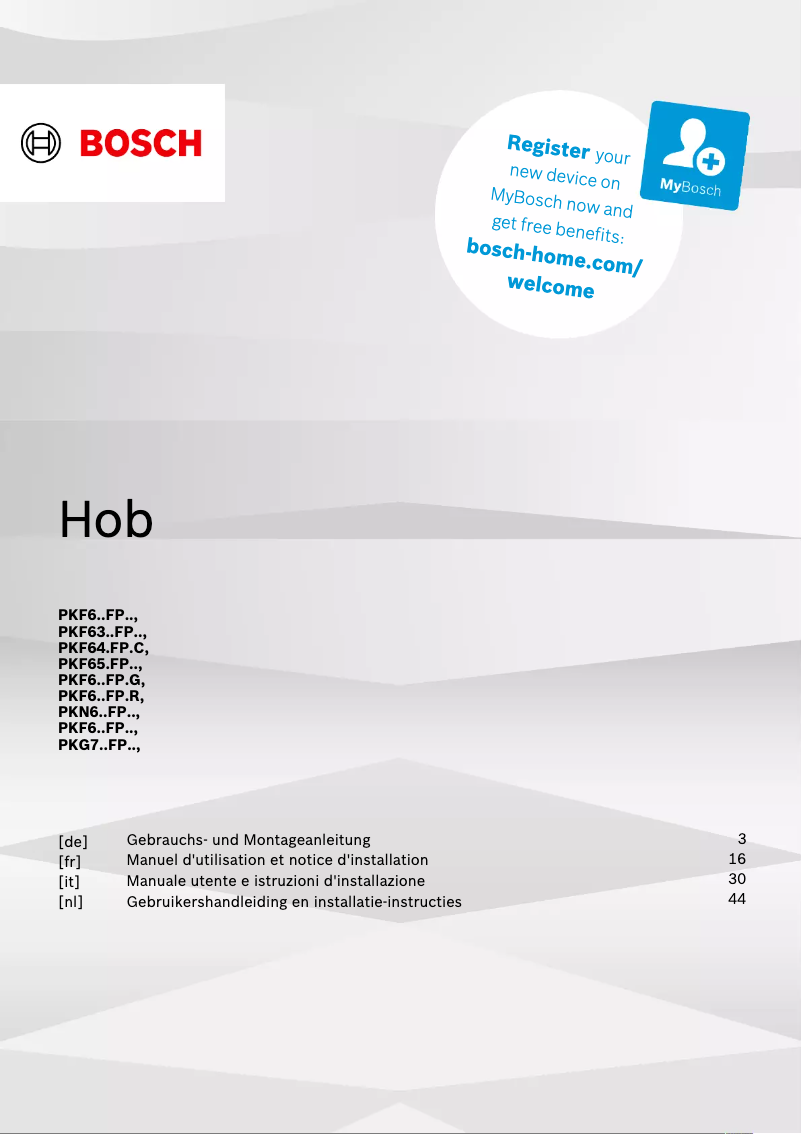 Page 1 de la notice Guide d'installation Bosch PKN645FP2E