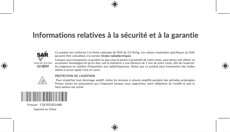 Page n°1 - Instructions de sécurité Alcatel 1S