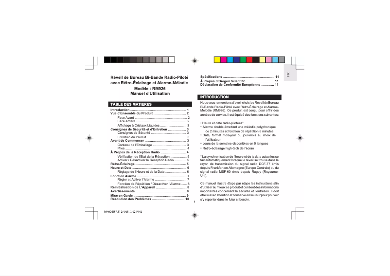 Image de la première page du manuel de l'appareil RM 926