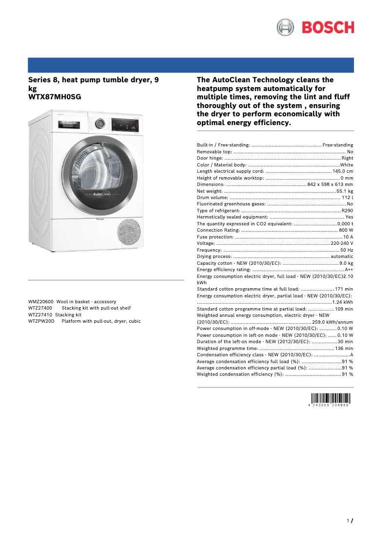 Image de la première page du manuel de l'appareil WTX87MH0SG