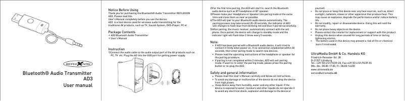 Page 1 de la notice Manuel utilisateur Reflexion AD3