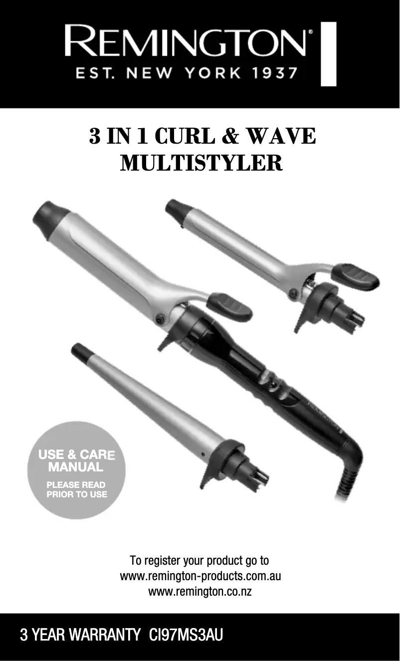 Page 1 de la notice Manuel utilisateur Remington 3 In 1 Curl & Wave CI97MS3AU
