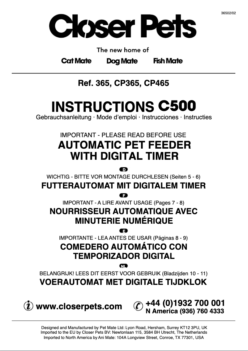 Página 1 del manual Manual de usuario Closer Pets Cat Mate CP465