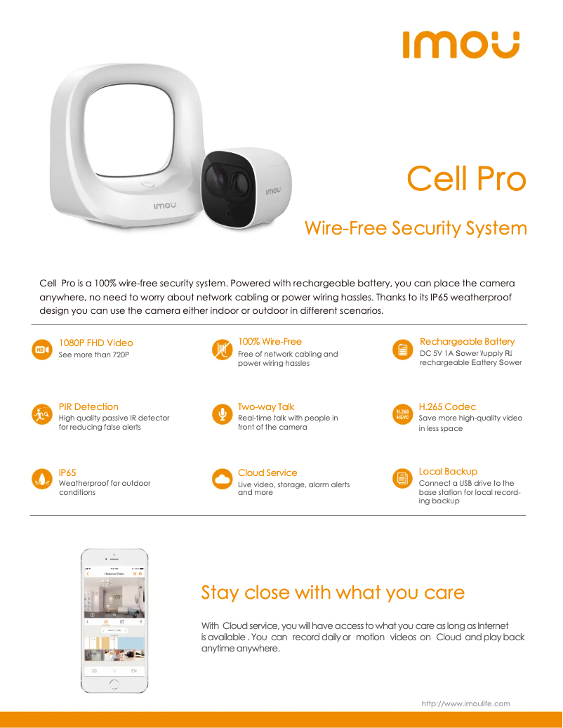 Page 1 de la notice Fiche technique Imou Cell Pro