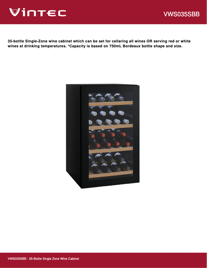 Page 1 de la notice Fiche technique Vintec VWS035SBB