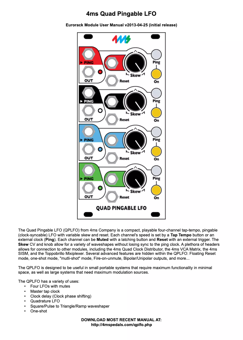 Image de la première page du manuel de l'appareil Quad Pingable LFO