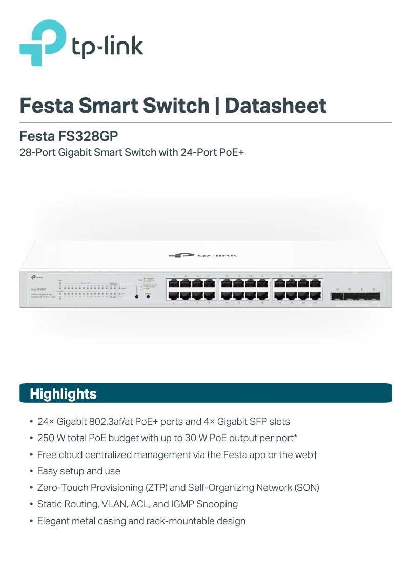 Page 1 de la notice Fiche technique TP-Link Festa FS328GP