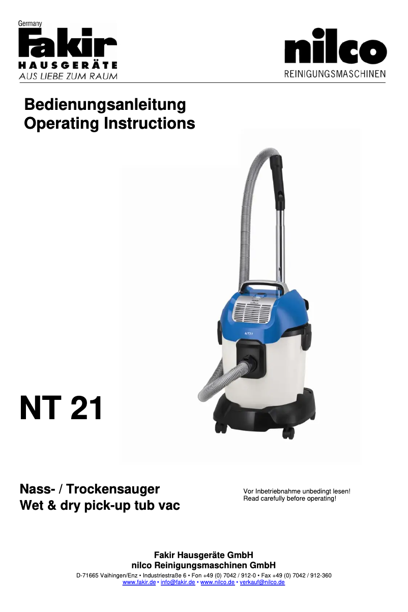 Image de la première page du manuel de l'appareil NT 21