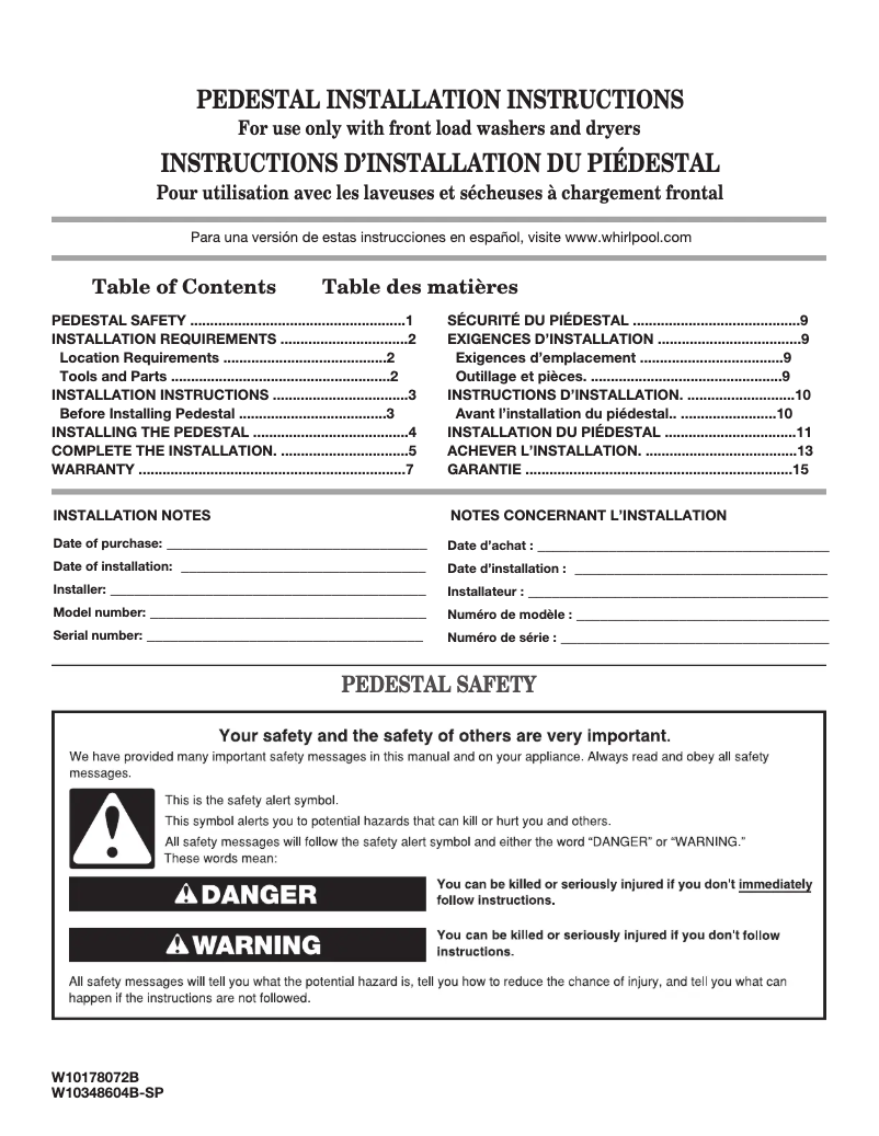 Page n°1 - Guide d'installation Maytag XHP1000XW