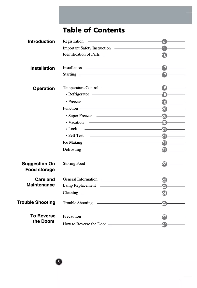 Page 1 de la notice Manuel utilisateur LG GR-3996EX